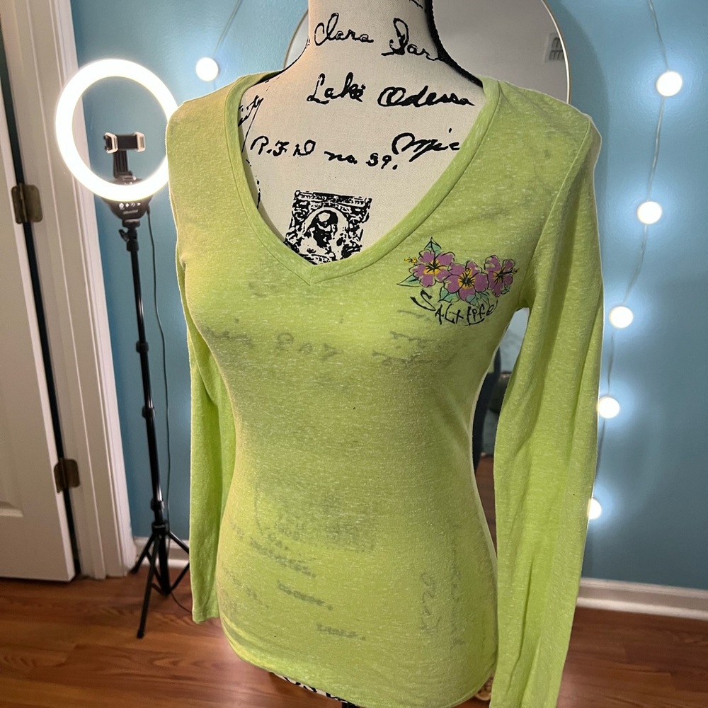 Salt Life Lime Long Sleeve Tee with Floral Detail
